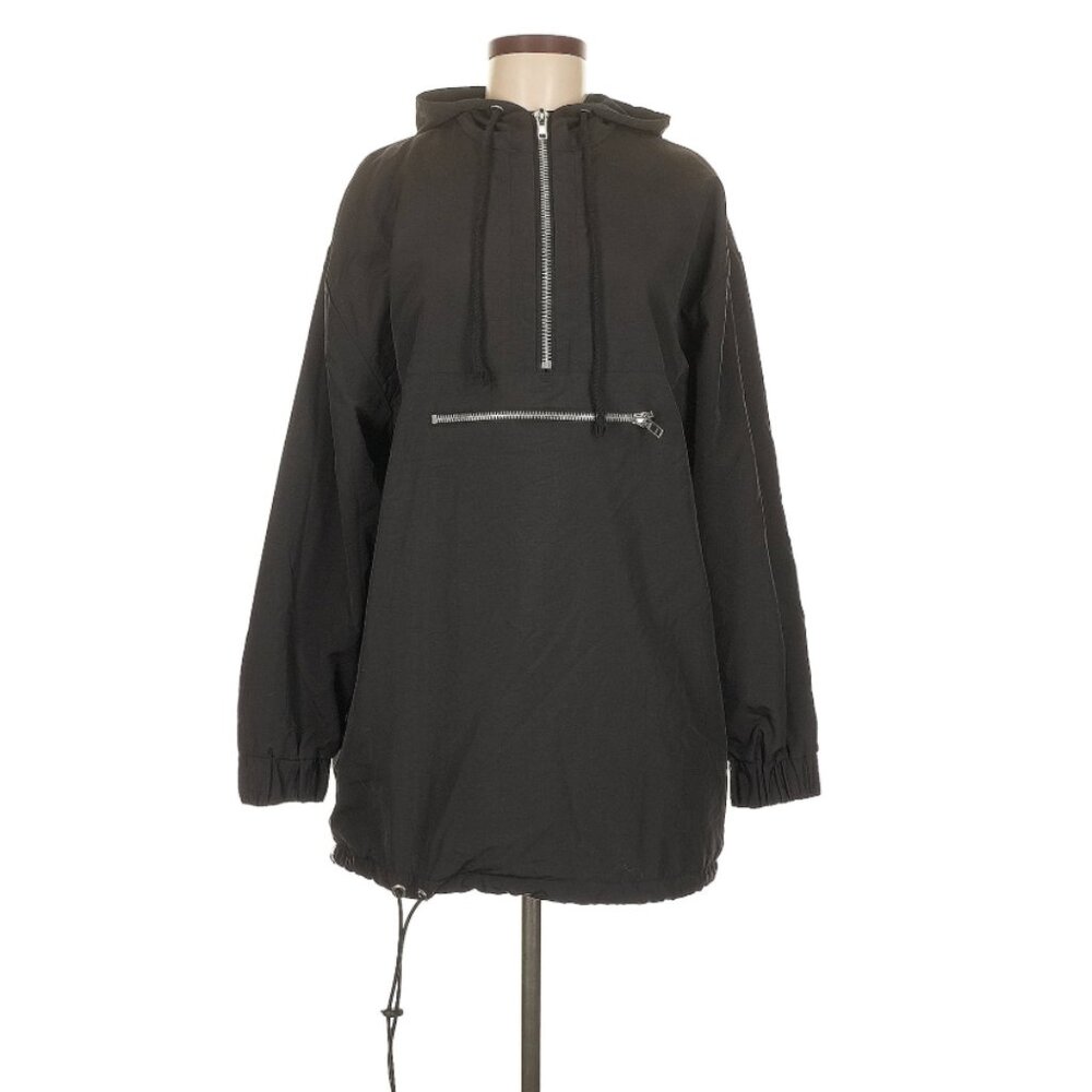Guizio Black Hooded Raincoat Zip Front Utility Jacket M
